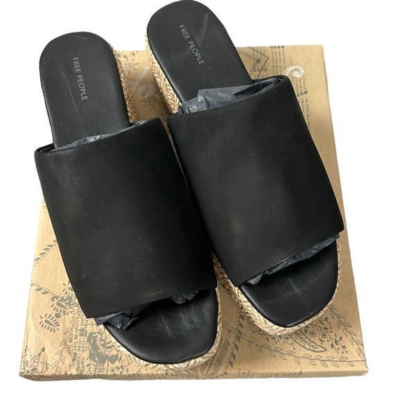 Free People Bohemian Harbor Raffia Flatform Sandals Black 11 Platform Chunky - Picture 7 of 16